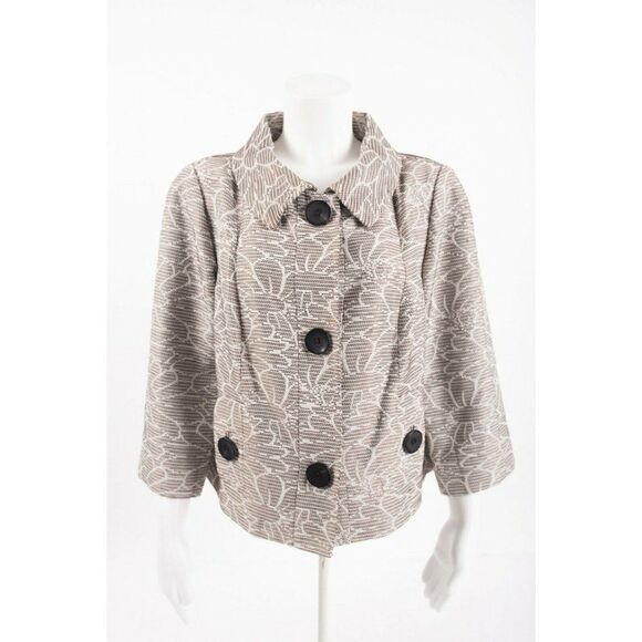 Worth Jackets & Blazers - Worth Womens Jacket Blazer Sz 16 Brown White Floral Button Front 3/4 sleeve